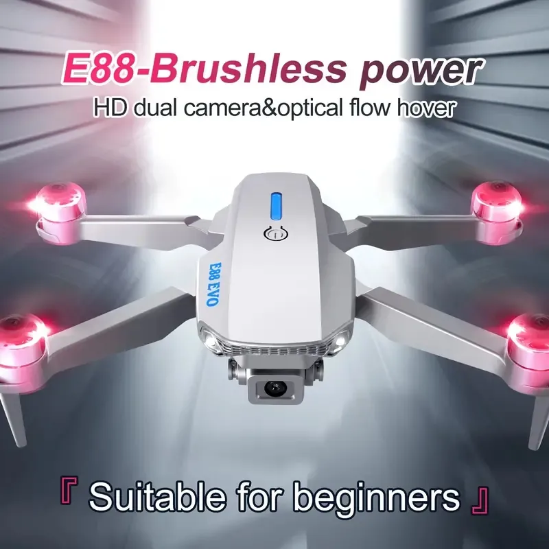 New E88 EVO Drone With Brushless Motor,HD Dual Camera Optical Flow Localization WIFI FPV Headless Mode RC Foldable Quadcopter Kids Toys,Perfect For NewYear Gift