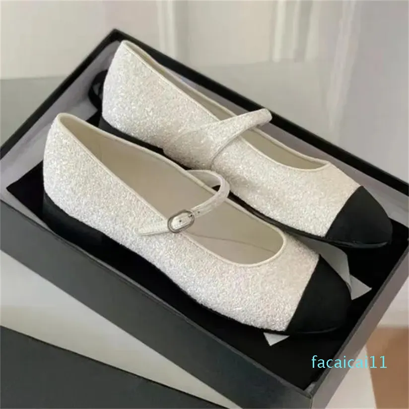 Pailletten Designer Mary Jane schoenen retro gesp damesschoen ronde neus meisjes dames Resort Beach Banquet zwart wit plat ballet