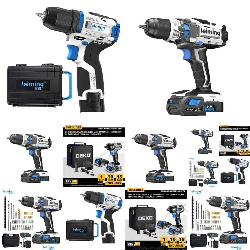 Ensembles d'outils électriques Leiming Perceuse à main rechargeable industrielle Tournevis électrique Tournevis électrique Marteau domestique Outils de batterie au lithium Dr Otu0D