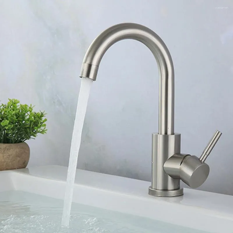 Bathroom Sink Faucets Basin Faucet 304 Stainless Steel Brushed Black Deck Mounted Single Hole Classic Lavatory Tap Cold Mixer Taps
