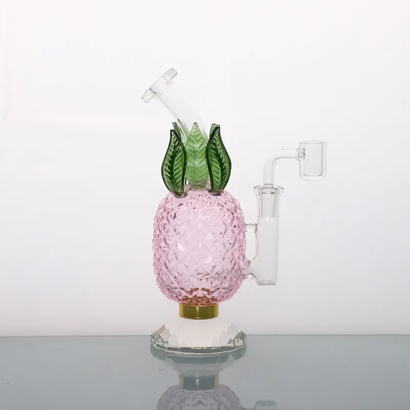 3 Couleurs 8 "Narguilé Bong En Verre Lourd Nouvelle Base De Diamant Anneau En Or Ananas Fumer De L'eau Bong Pipe Bubbler Shisha avec Quartz Banger 14mm