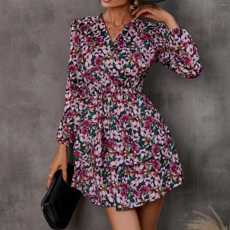 Casual Dresses Spring Long Sleeve Mini Dress Women 2024 Fashion Floral Print Bohemia V Neck Ruffles Elegant Ladies Femme Pend