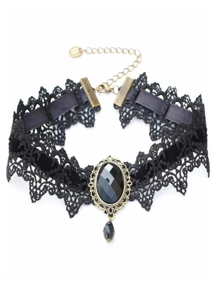 Women With Pendant Lace Necklace Handmade Short Chain Collar Choker Gothic Retro Sexy Costume Jewelry Wedding Vampire Holiday9608628