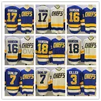 Hockey Jerseys Jeff Hanson 18 Steve 17 Jack 16 Dunlop 7 Jersey Blue White Color Size M-XXXL Stitched Men