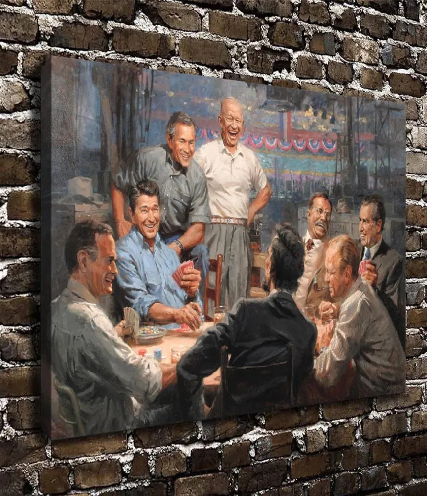 Presidentes republicanos jogando pôquer Andy Thomas Grand Ol Gang1 peças decoração de casa impressa em HD pintura de arte moderna em tela unfram9858349