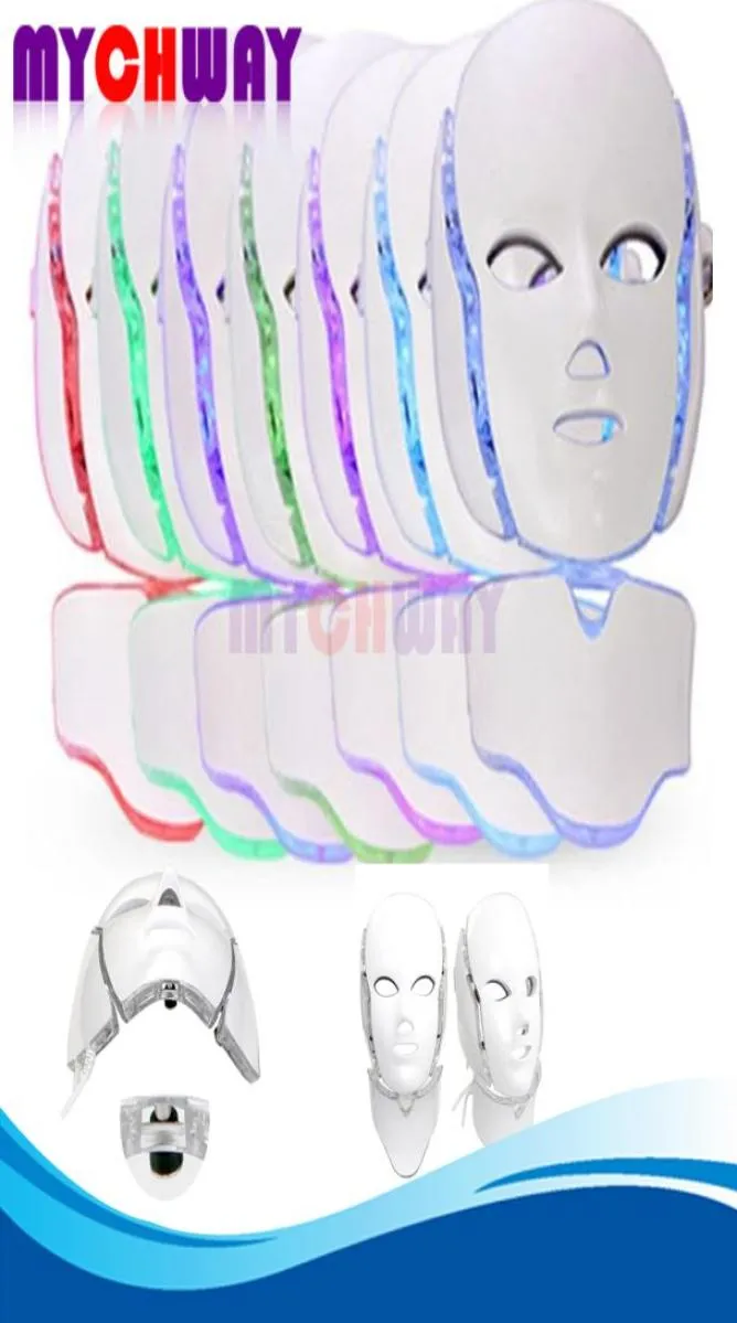 Cura della pelle del collo del viso Anti-macchie Brufoli 7 colori Pon PDT Maschera LED Blu Verde Dispositivo di bellezza per terapia della luce rossa7801340