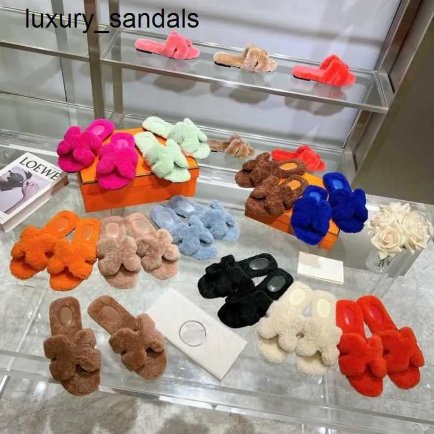 Orans Pantofole Lana Sandali da donna Inverno Famiglia HigVersion Teddy Hair Donna Fondo piatto Pelliccia di agnello One Piece Plus Commercio estero transfrontaliero Taglia grande Rj