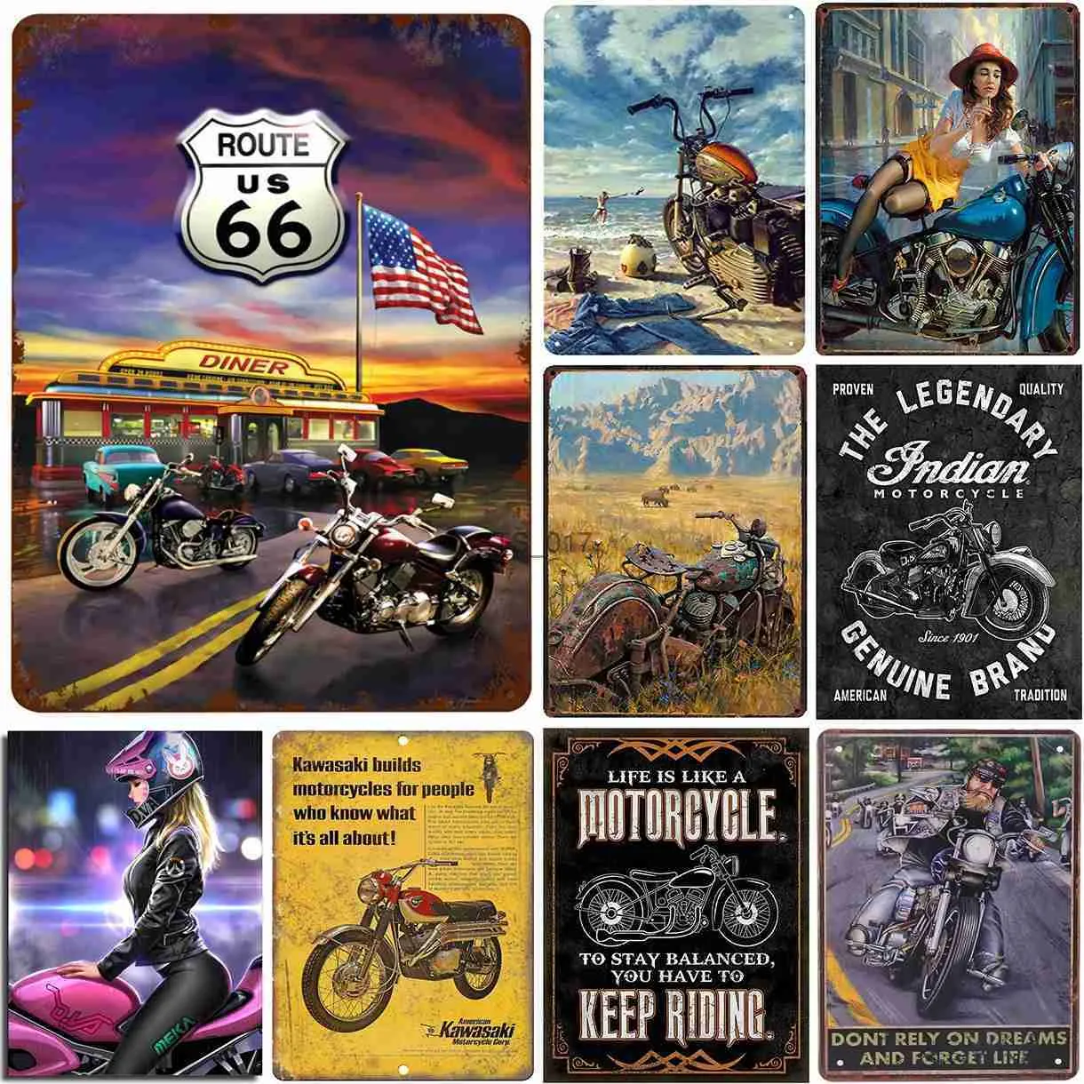 Pittura su metallo Stile retrò rustico Motociclette Legends Never Die Targhe in metallo in metallo Poster artistico vintage Targa Garage Home Bar Pub Cafe Decorazione della parete