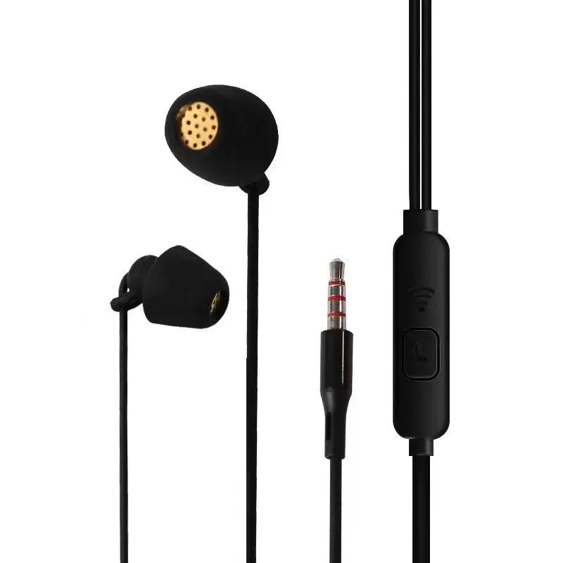 Kabelgebundener Sleep-Kopfhörer mit kleinen Silikon-Ohrkappen, Mikrofon im Ohrstil und Geräuschunterdrückung