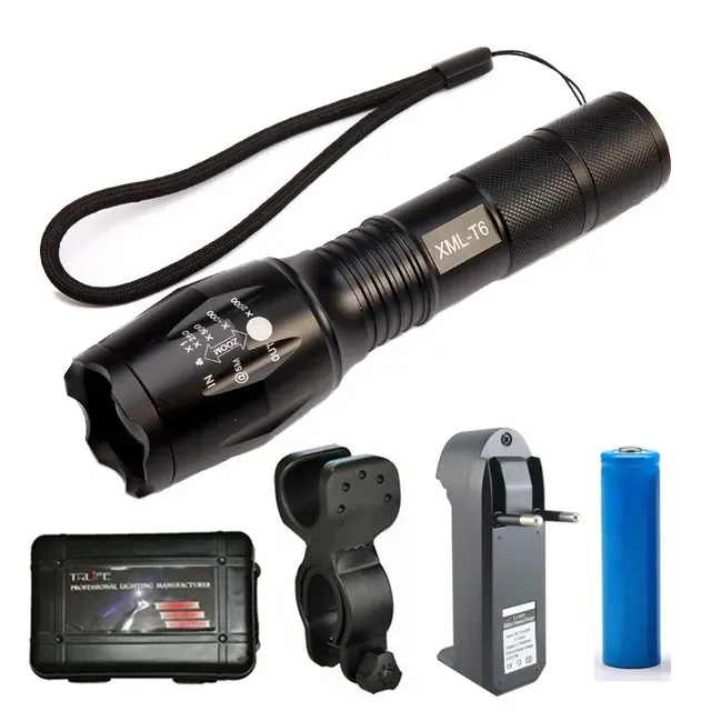 Zoom Mini T6 LED Tactical Flashlight Torch 3000 Lumens Waterproof 5 Modes Bike Cycling Light Rechargeable 18650 Charger Bike Lamp Clip ZZ