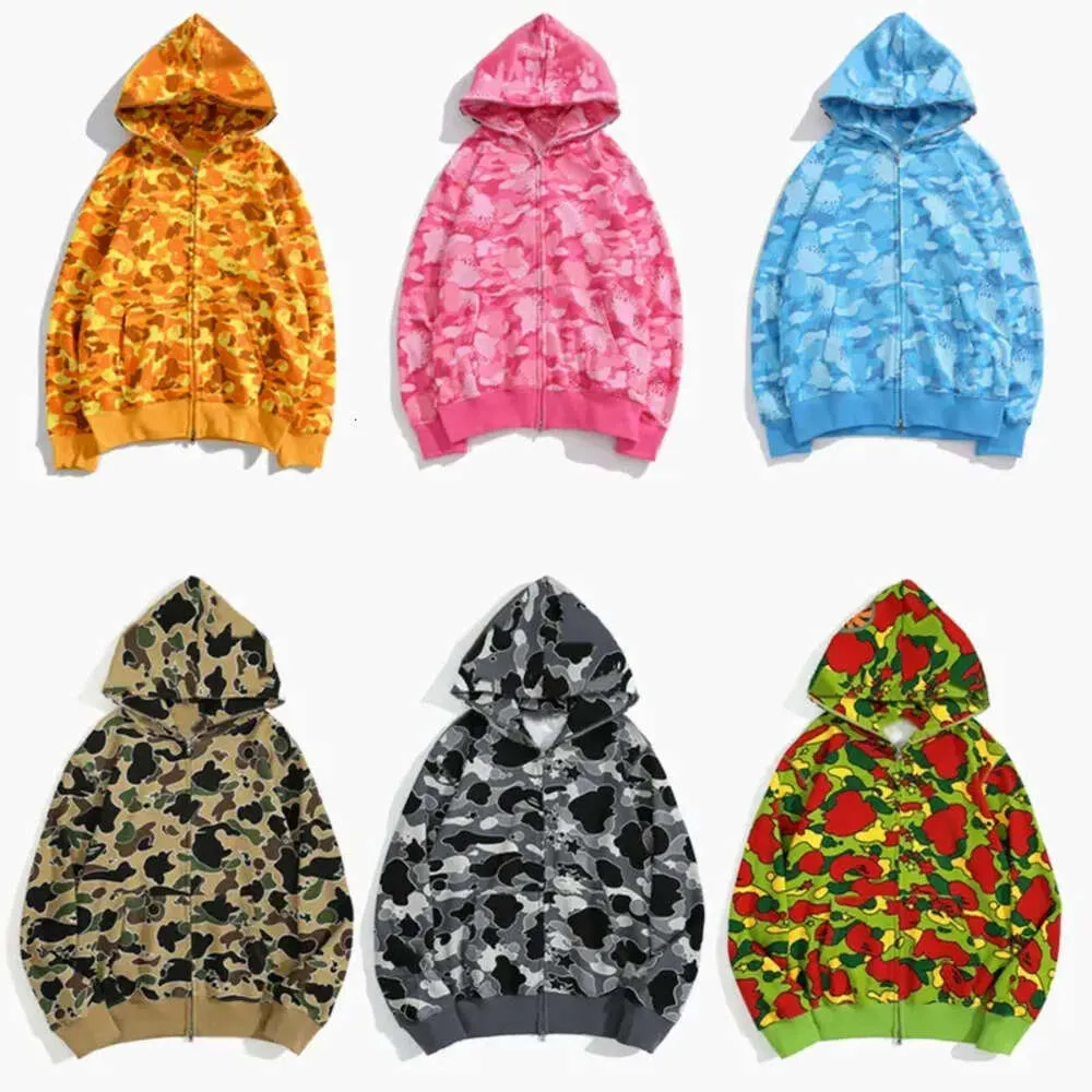 Ontwerpers Heren Hoodies Heren Dames Shark Full Zip Tie Dye Hoodie Jas Kleurraster Camo Sweatshirt Mode Lichtgevende Camouflage Tijger Hoodys 263