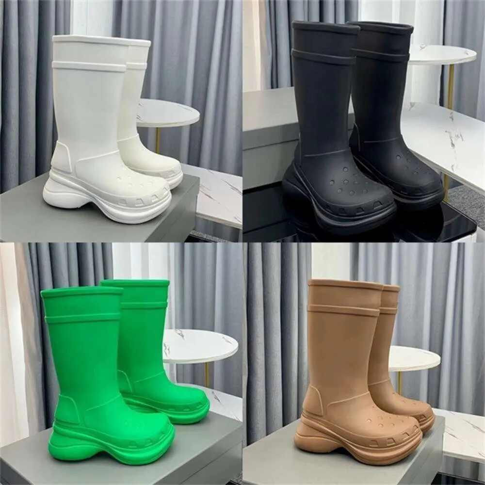 2023 Crocboots Designer Uomo Donna Stivali da pioggia alti al ginocchio neve nero Bianco Marrone blocco Moda invernale Tacchi alti Impermeabile Coscia alta 36-45