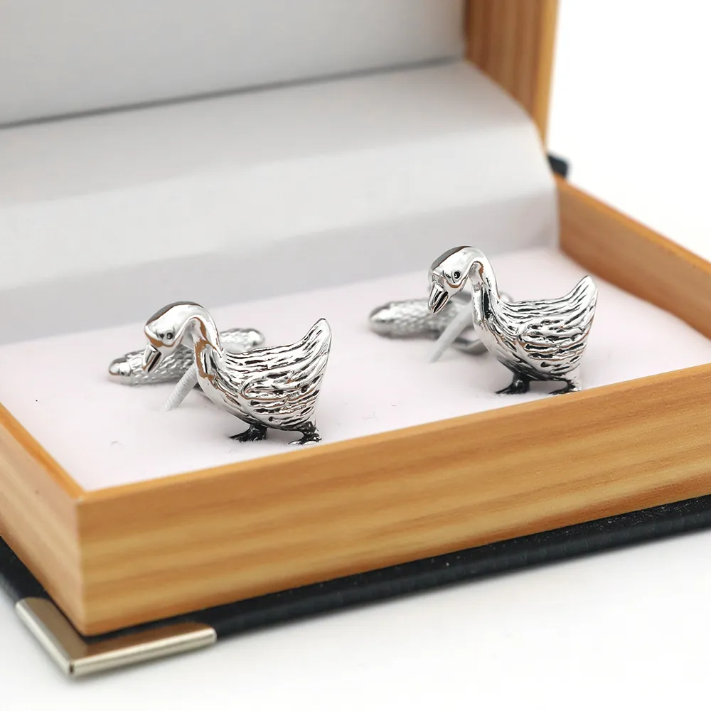 Abotoaduras francesas de presente boutique masculina personalizadas animal prata pato cisne abotoaduras