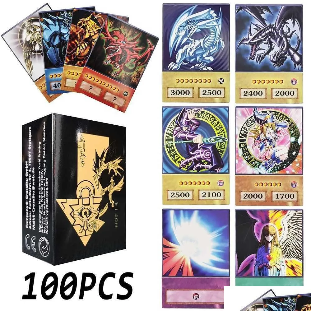 Jogos de cartas 100pcs Yu-Gi-Oh Estilo Cartões Olhos Azuis Dark Magician Exodia Obelisk Slifer Ra Yuh Dm Classic Proxy DIY Kids Drop Delivery Dhk52