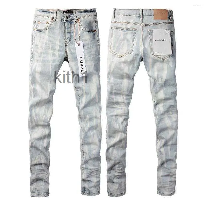 Heren Jeans Designer Paars Merk Heren Mannelijke Lichtblauw Y2k High Street Verf Graffiti Patroon Beschadigd Gescheurde Skinny Broek B283