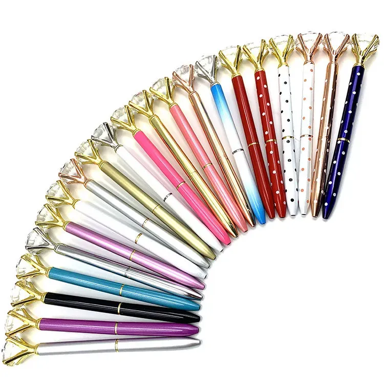 Creative Crystal Glass Kawaii Ballpoint Pen Girl Lady Ring Big Gem Ball Pen With Large Diamond Fashion School Office Supplies