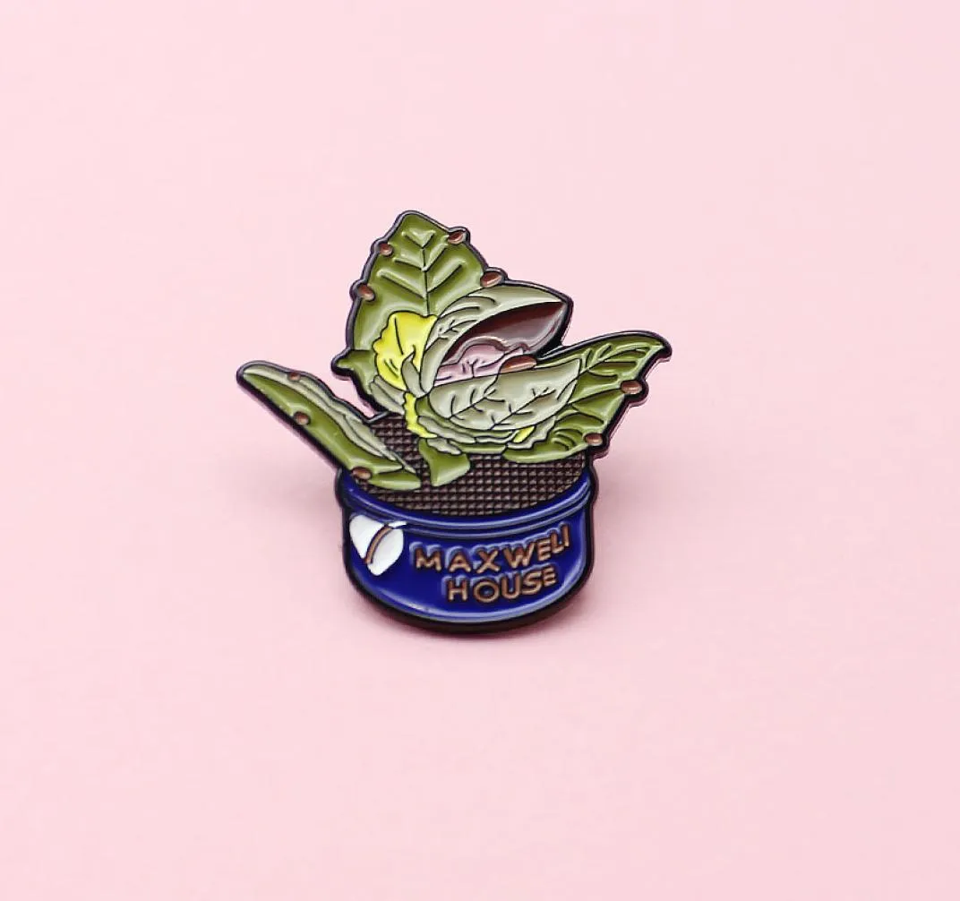 Flower Pot Zielona roślina pokryta szczęśliwą fasolką kawy Bożkową broszkę Joker Badge Biżuteria Etykieta Etykieta Pins8797515