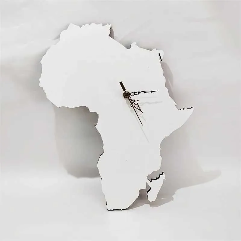 Horloges murales horloge carte africaine horloge à Sublimation mur MDF blanc horloge en bois personnalisée afrique nigéria offre spéciale