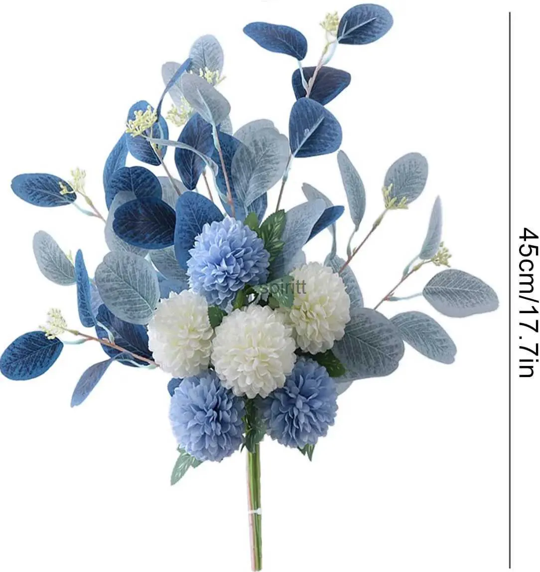 Faux Floral verdure blanc fausses fleurs bleu Bouquet hortensia chrysanthème artificiel soie pour décoration fleur YQ240125