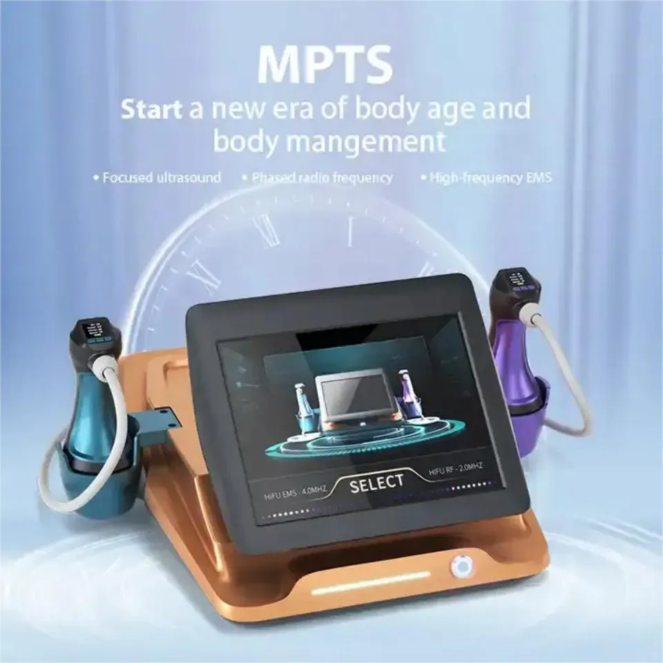 2024 New Technology MPTS 3 in 1 Hifu Machine Skin Taintining Wrinkle RemoverアンチエイジングデュアルハンドルEMS RFフェイシャル脂肪除去装置