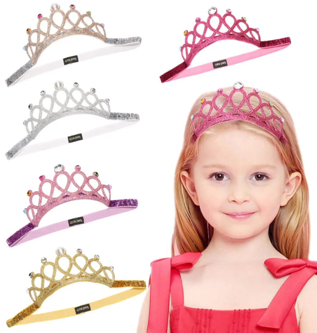 Baby Crown Headbands Princess Tiara Pearl Star Headband birthday wear Girls Kids Sparkle Elastic Hairbands Rhinestone Luxury Headw7468983