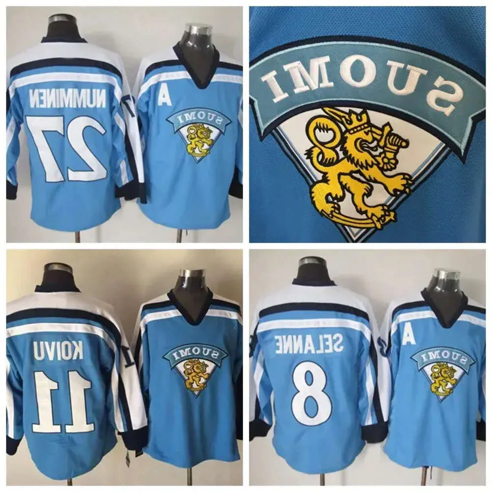 Mens Vintage 11 SAKU KOIVU 1998 Team Finlandia Hockey Maglie SUOMI 27 TEPPO NUMMINEN 8 TEEMU SELANNE Maglia azzurra M-X 10