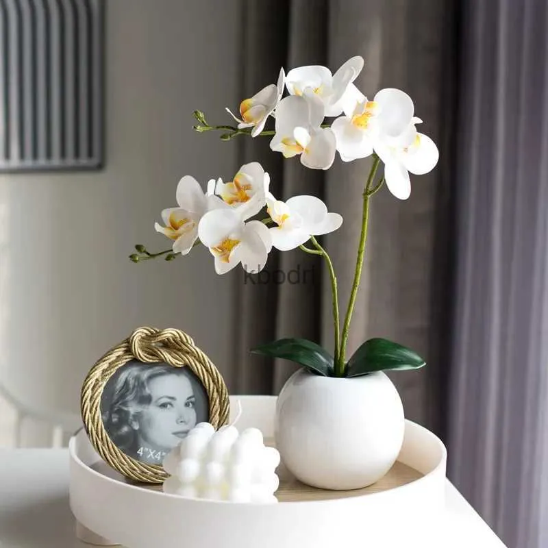 Imitación floral verde Nuevo estilo 46 cm Orquídea de seda con hojas Flor artificial Orquídeas de mariposa blanca Flor falsa para la decoración de la boda en casa Flores YQ240125