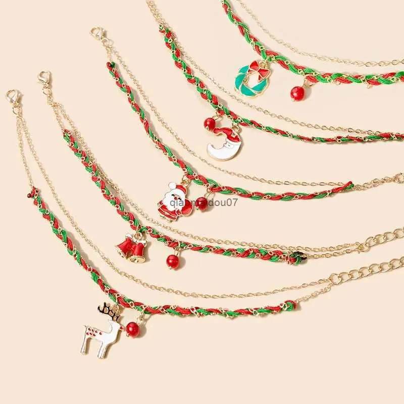 Chaîne 1 pièces Bracelets joyeux noël père noël élan arbre de noël pendentif chaîne en couches Bracelets pour femme filles fête bijoux cadeau 2023L24