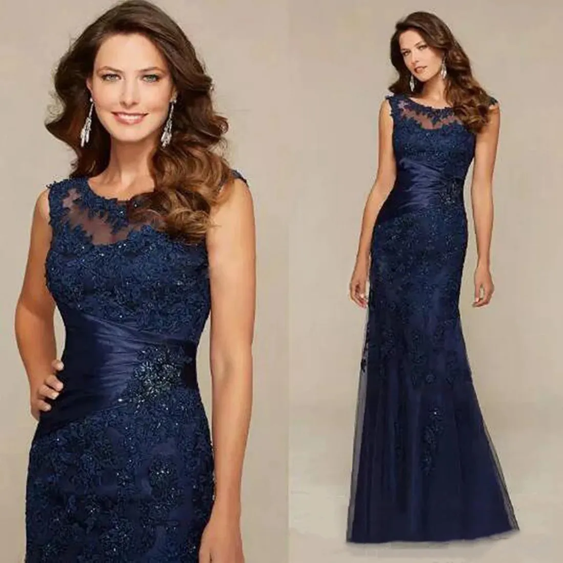 Royal Blue Mãe da Noiva Vestidos Sheer Neck Mangas Sereia Appliqued Lace Frisado Vestido Para Mulheres Negras Árabes Casamento Convidado Outfit AMM016