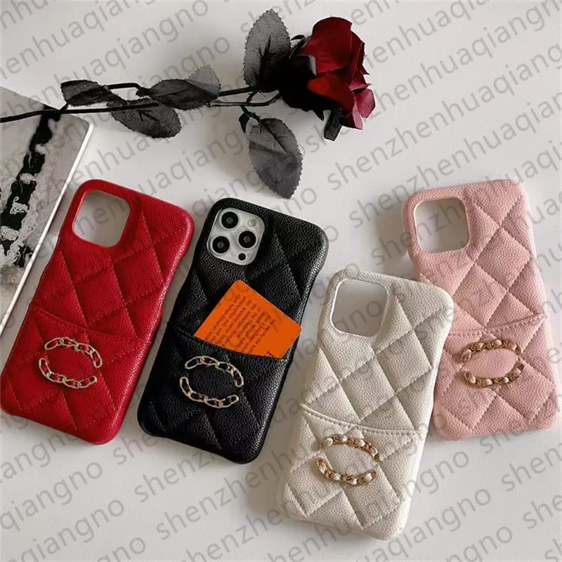 Brand Designer Phone Case for iPhone 15 Pro Max Cases Card Holders Apple iPhone 14 pro max 13 12 11 14 Plus 15 Plus Case Leather Caviar Quilted Card Slot Mobile Cover