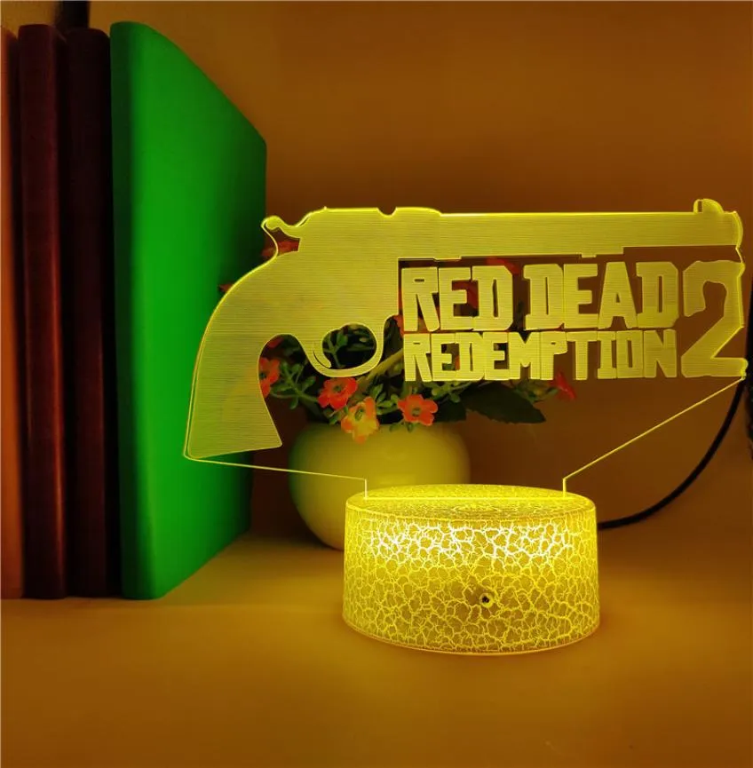 Lâmpada de mesa 3D RGB Gun Night Light LED Red Dead Redemption Nightlight APP Controle Club Gaming Room Decoração Adolescentes Fãs Gift7441975