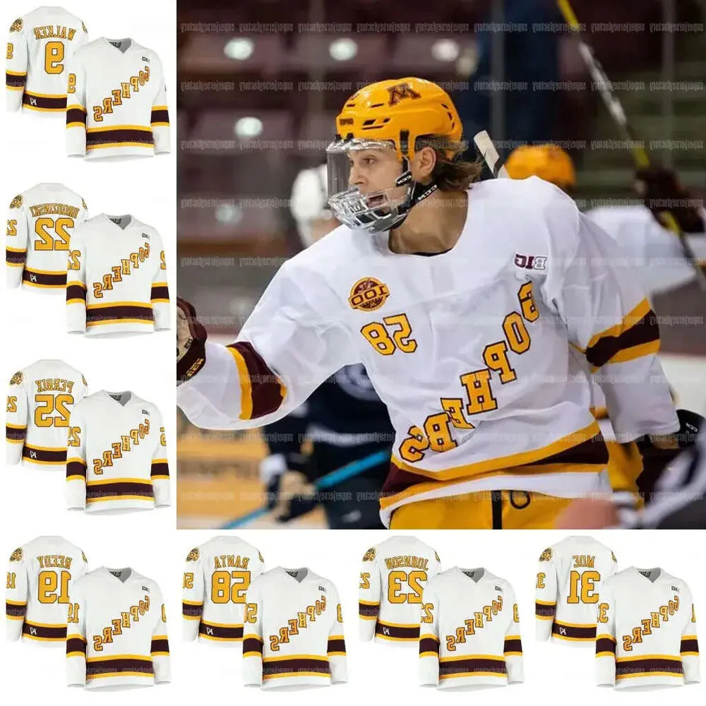 Koszulki hokejowe Minnesota Golden Gophers 2024 100. sezon Jersey Ammy Walker Sampo Ranta Jack Perbix Ryan Johnson Bryce Bradzinski College N3 23