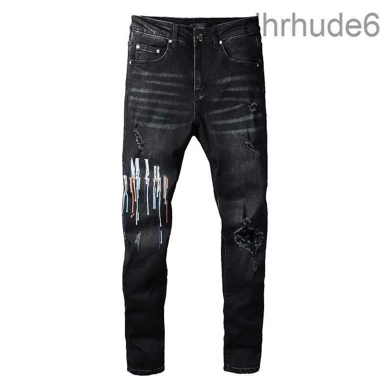 Mens Jeans Top Quality Carta Bordado Designer Calças Moda Buracos Hip Hop Street Calças Tamanho 28-40 KUDW