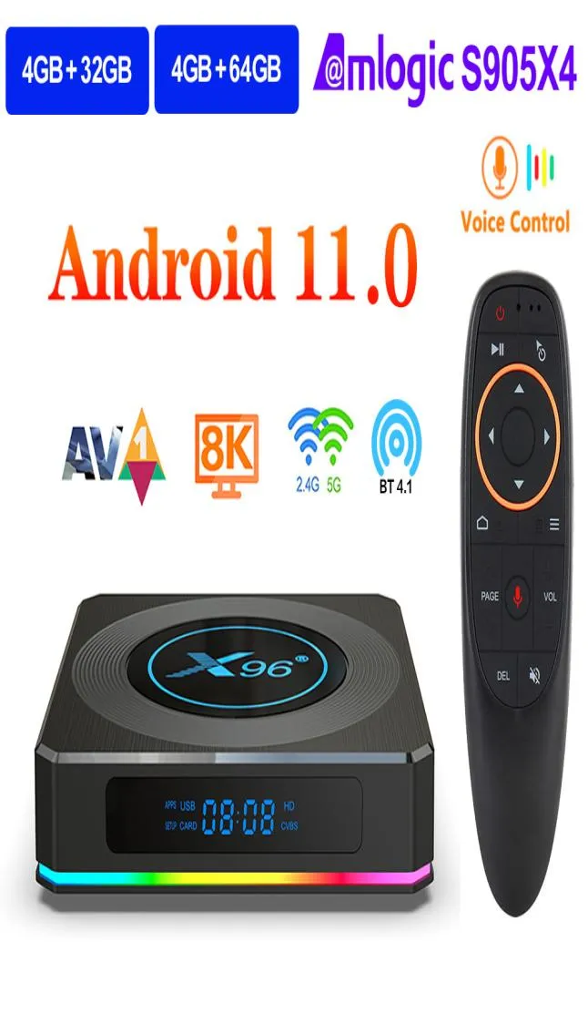 Smart Android 11 TV Box X96 X4 Amlogic S905X4 4GB 64GB 32GB Wifi 8K BT Media Player X96X4 TVBOX Set topbox with Voice Controller5707207