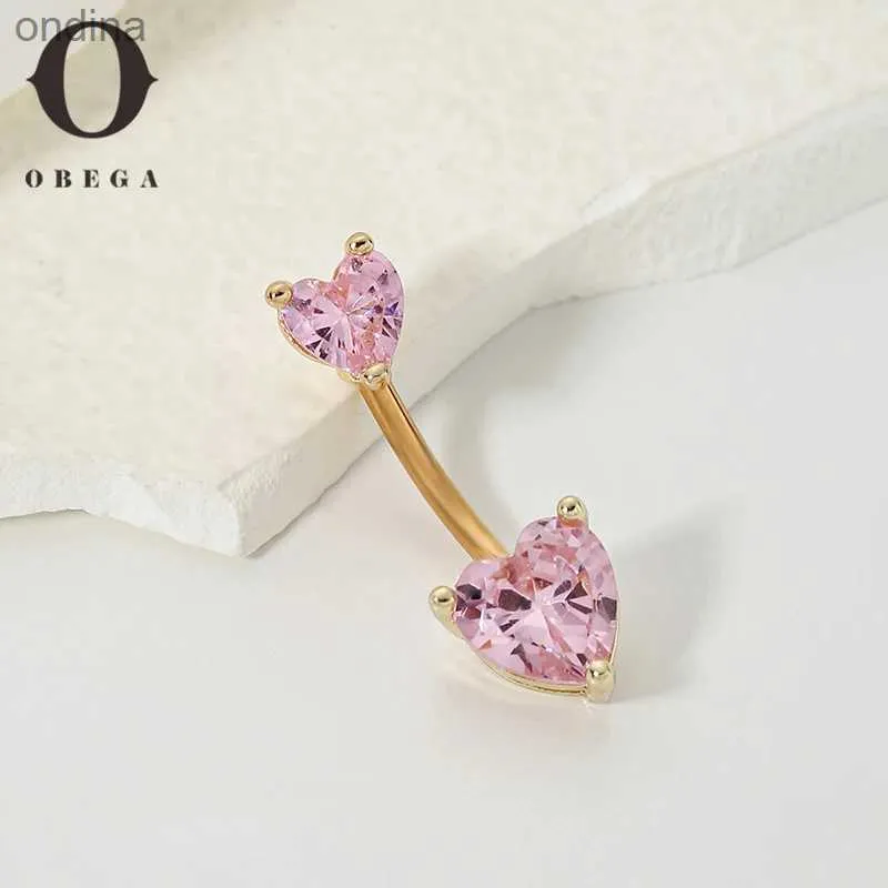 Navelklocka -knappringar Obega Sweet Pink Cubic Zircon Heart Shape Pendant Dangle Belly Navel Ring Fashion Body Piercing Smycken Bästa kvinnans gåva YQ240125