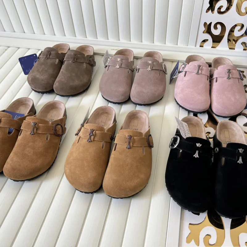 Boken Slippers Chaussures Mode Mule Half Slippers Designer Boken Boken Casual Shoes Baotou Slippers Home's Femme's Greil Leather Flat Sole Unisexe Grands tailles 35-44