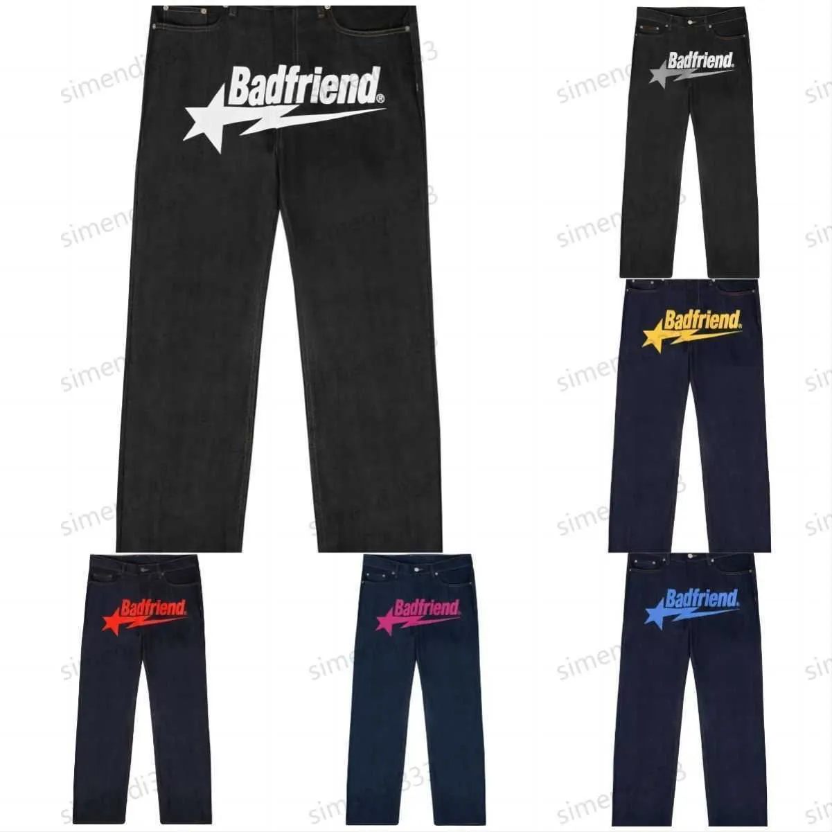 Jeans da uomo Y2k Hip Hop Badfriend stampa di lettere pantaloni larghi neri Harajuku pantaloni larghi punk rock classici streetwear mty2