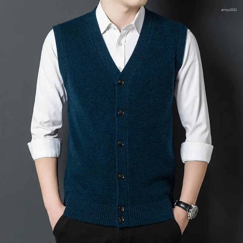 Men's Sweaters Winter Cashmere Vest Autumn V-neck And Sleeveless Warm Wool Cardigan Waistcoat