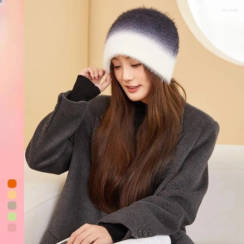 Berretti Moda Autunno e Inverno Cappello lavorato a maglia caldo da donna Cupola in peluche sfumato per ragazze Idea carina