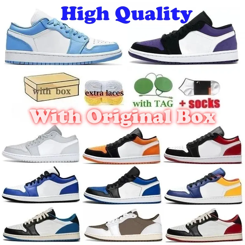 Top Quality Hommes Femmes Jumpman Unc Low Basketball Chaussures Lows University Blue Hyper Royal Court Purple Light Smoky Grey Pine Green Shadow Reverse Bred Sports Sneakers