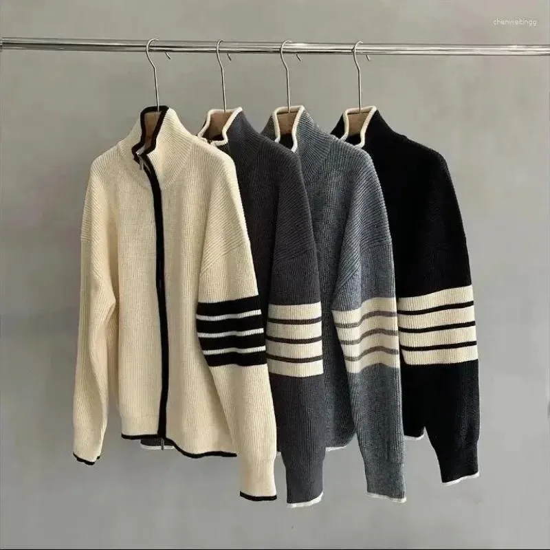 Herensweaters Paar Gebreid Vest Trui Rits Coltrui Klassiek Gestreepte Jas Mode Casual Los