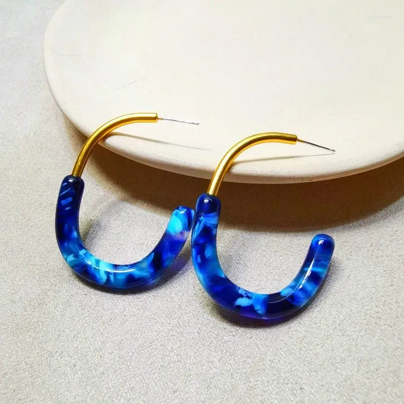 Boucles d'oreilles Europe Amérique Rétro Hipster Simple Changchun Tempérament Bleu Semi-circulaire