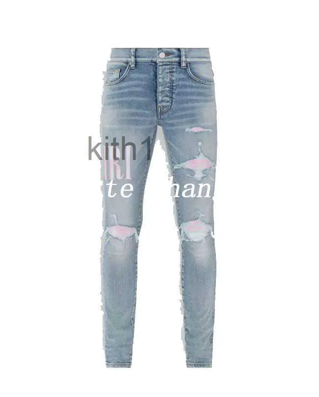 Designer Jeans voor heren Splitbroek Heren Slim Fit Casual Hip Hop Knoopbroek Heren Elastisch Dames Gat Paars Jean Echte luxe 765635377 7WUV