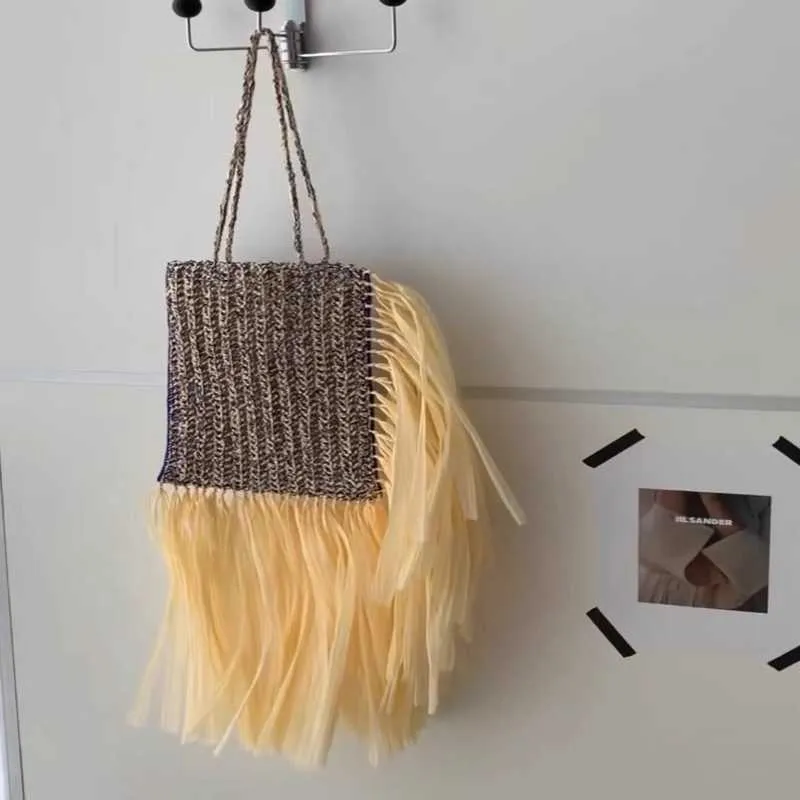 Fashionable Hundred Collision Color Woolen Tassel Design Shoulder Handbag 021924a