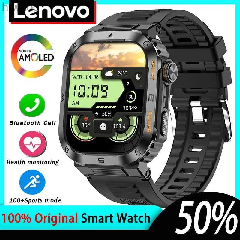 Inteligentne zegarki Lenovo Rugged Military Smart Watch Men Sports Outdoor Fitness IP68 Watch for Android BT Call STEARTWATCH YQ240125