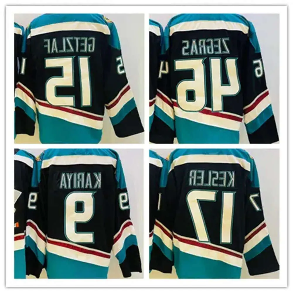 Koszulki hokejowe Trevor Zegras 46 Ryan Getzlaf 15 Kesler 17 Teemu Selanne 8 Paul Kariya 9 Jersey Nowy alternatywny rozmiar czarnego turkusu S-XXXL Stitc 53