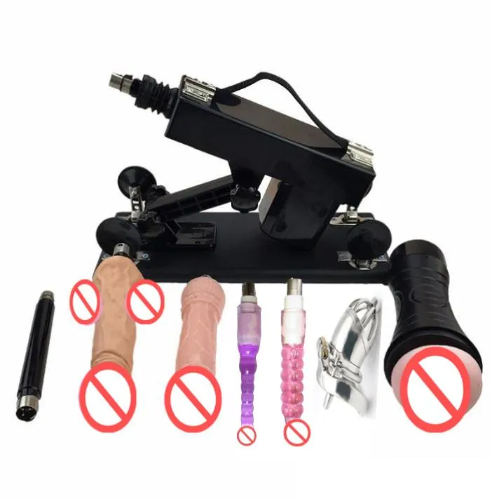 Automatisk sexmaskinpistol med många dildo -tillbehör, sexkärleksmaskin med en presentkukburenhet Masturbator7646275
