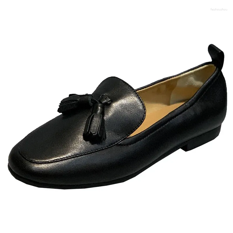 Klänningskor vii 2024 Brand R Women's Heel Mary Jane Tassel Single Leather Flat Round Toe Offers