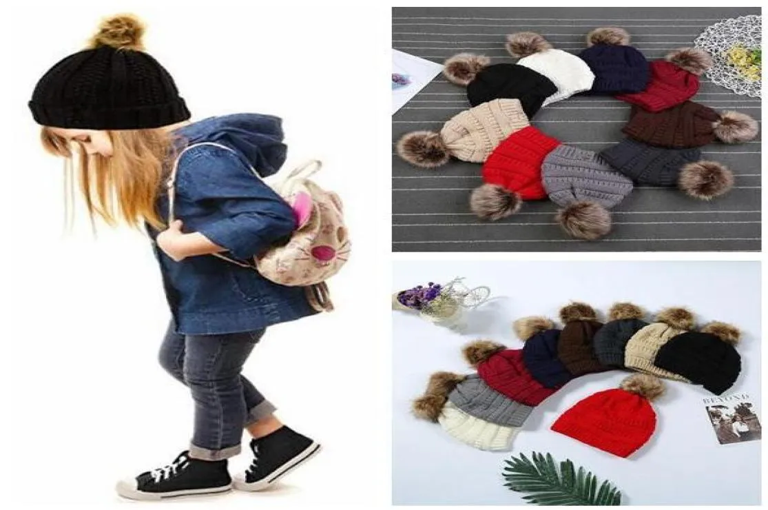 Kids Adults Fur Pom Beanies With Liner Trendy Hats Winter Knitted Luxury Cable Slouchy Skull Caps Leisure Beanies CCA 20pcs7644446