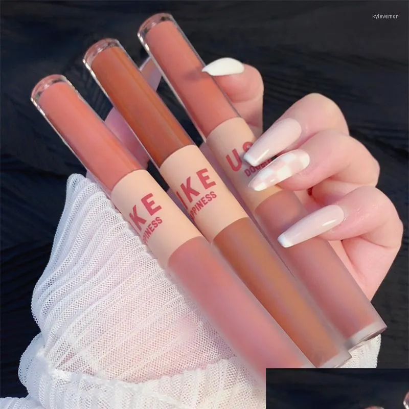 Lip Gloss Double-Headed Matte Mirror Set Lipstick Waterproof Not Stick Cup Lasting Silky Glaze Tint Age Reduction Drop Delivery Heal Otoxa